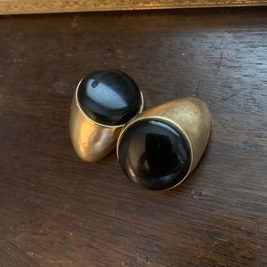 Black onyx and gold clip on earrings